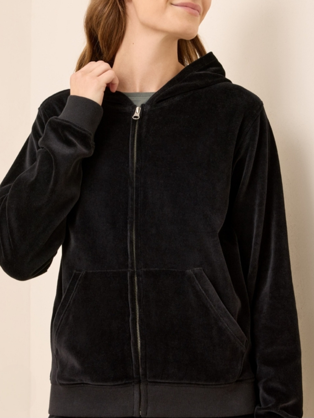 New York Laundry Women's Black Velour Like Full Zip Hoodie ~ Size Large